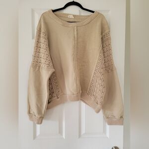 BiBi Cream Sweater with Intricate Lace Sleeves